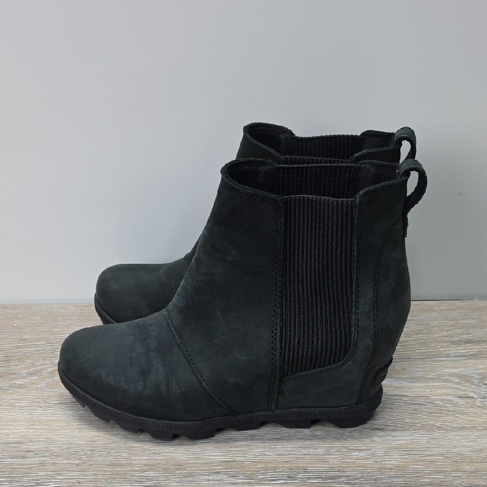 SOREL Women Joan of Arctic 2 Waterproof Wedge LeatherSuede Ankle Bootie Blk Sz 7